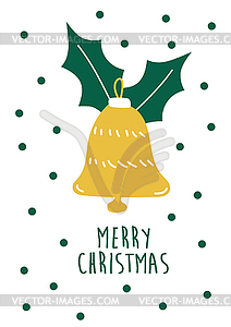 Christmas bell in yellow color. , Christmas card - vector image