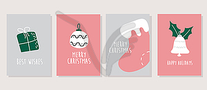 Merry Christmas cards collection set with cute s - vector clip art