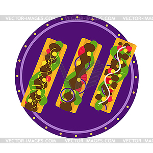 Three stuffed tacos. View of above - vector clipart