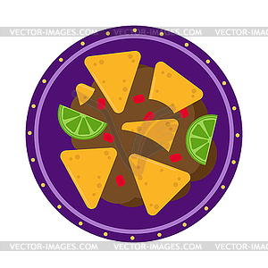 Nachos and fajitos with slices of tomato and pepper - vector image