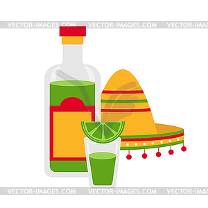 Mexican food and drink. Tequila with lime and - vector clipart