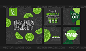 Tequila shots, special offer. Collection of square - royalty-free vector image