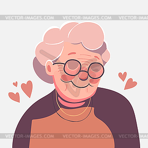 Cute grandmother in cartoon style on gray background - vector clip art