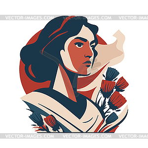 Feminism power concept. strong woman with serious - vector clip art