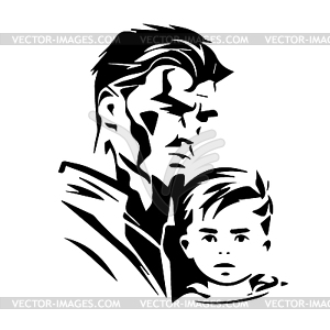 Detailed black silhouette of serious man and - vector image