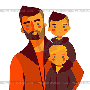 Father and sons. Stylish in modern flat style. - vector clipart