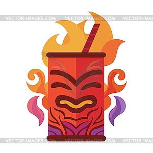 Tiki spicy chilli cocktail in mug with Tiki mask. - vector image