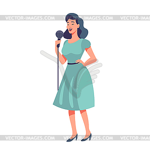 Happy woman singer, rock or pop vocalist wearing - vector clipart