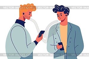 Internet addiction. Modern flat style. Two guys - vector image