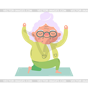 Elderly lady is doing stretching, fitness, yoga, - vector clipart