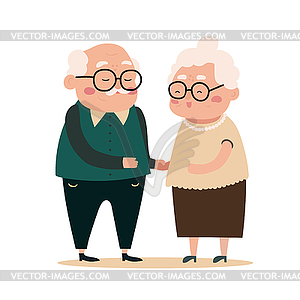 Happy elderly couple dancing together or just - vector image