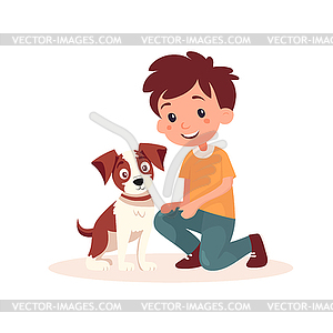 Boy and dog lovely cartoon character. Happy - vector image