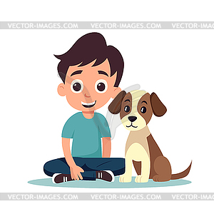 Boy and dog lovely cartoon character. Happy - stock vector clipart