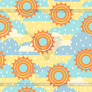 Seamless clouds and sun seamless pattern. Simple - color vector clipart