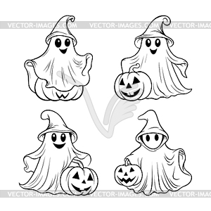 Halloween ghost line art for coloring book page. - vector clip art