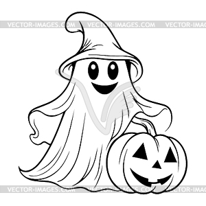 Halloween ghost line art for coloring book page. - vector image