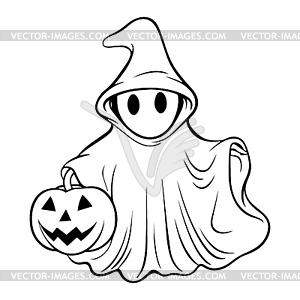 Halloween ghost line art for coloring book page. - vector clipart