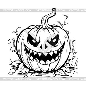 Evil pumpkin line art for coloring book page. - royalty-free vector clipart