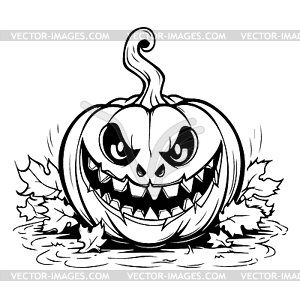 Evil pumpkin line art for coloring book page. - vector image