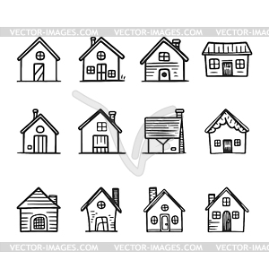 House doodle , cute home set. Simple icon - vector clipart