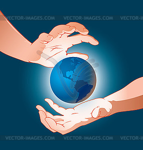 Earth and hands - vector image