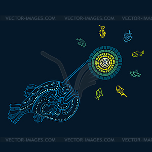 Глубоководных рыб охота с фонарем - клипарт
