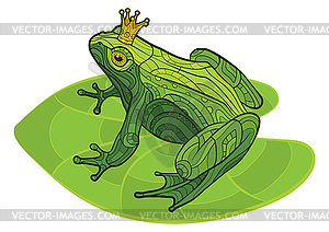 Frog with crown on leaf - vector clipart