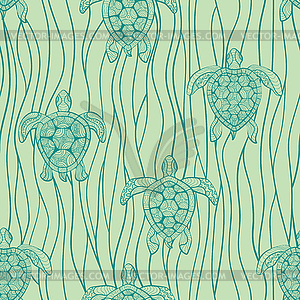 Decorative turtles in sea - vector clipart
