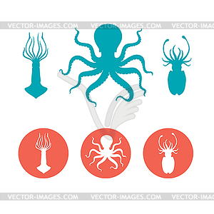 Set of seafood flat icons - vector clipart