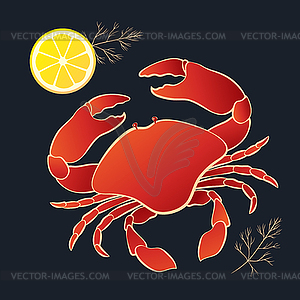 Crab with lemon and dill - vector clipart