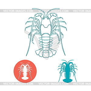 Crayfish silhouette and flat icon - vector clip art