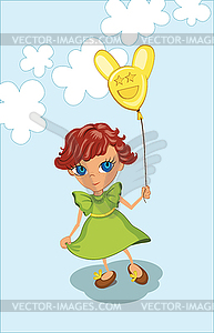 Cute girl holding balloon - vector image