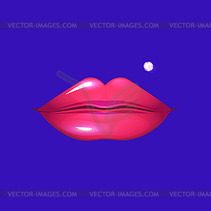 Sexy pink lips pierced with small diamond - vector image