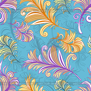 Pattern with colored abstract feathers - vector image