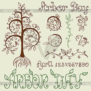 Arbor Day Set of Design Elements - vector image