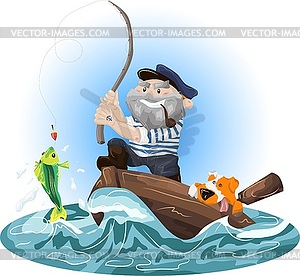 Illustration of a fisherman in a boat - vector clip art