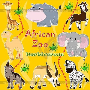 African zoo. Herbivorous animals. - vector image