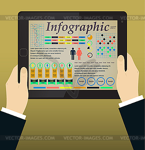 Инфографика на планшетных ПК и руки - векторный эскиз