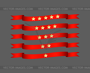 Red ribbon set with star - - vector clipart