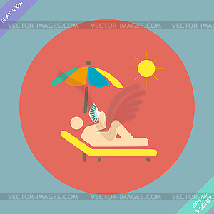 Relax under an umbrella on lounger - - stock vector clipart