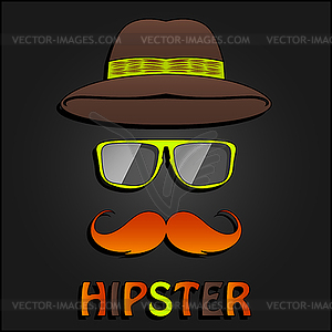 Retro hipster mustache, glasses and hat poster - vector clipart