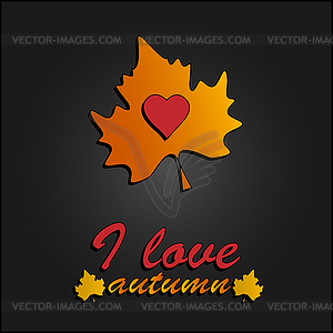 Я люблю осень. Символ сердце в осенних листьев - векторный графический клипарт
