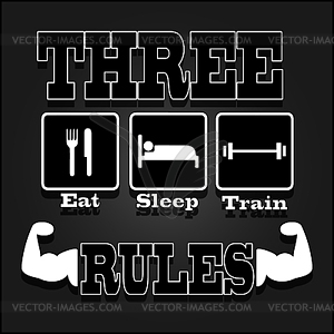 Three rules for muscle growth over black - vector clipart