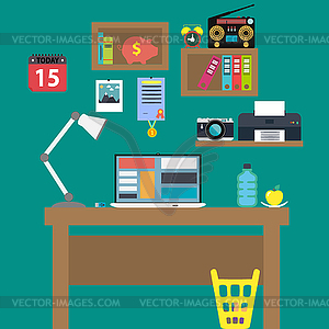 Office workstation with notebook lamp and recorder - vector clip art