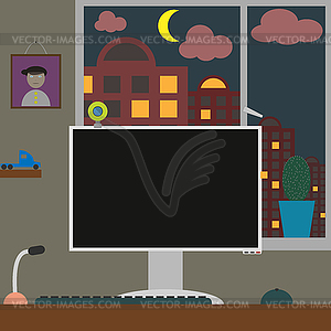 Flat workspace. Room with home - vector clipart