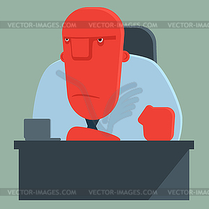 Dissatisfied boss sits at a table - vector image