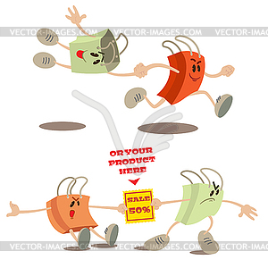 Set of shopping bag mascots in various situations. - vector image