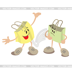 Shopping bag mascots talking to each other - vector clipart