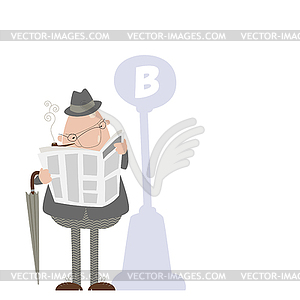 Man smoking a pipe and reading a newspaper. - vector clipart