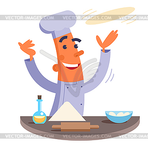 Cartoon chef making pizza dough. - vector clipart / vector image